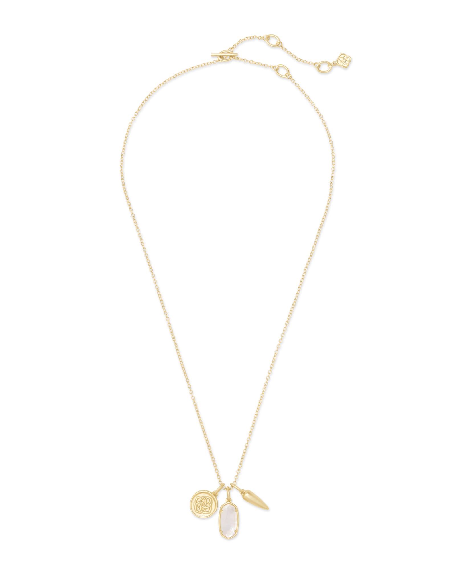 Dira Gold Convertible Coin Charm Necklace in Ivory Mother of Pearl